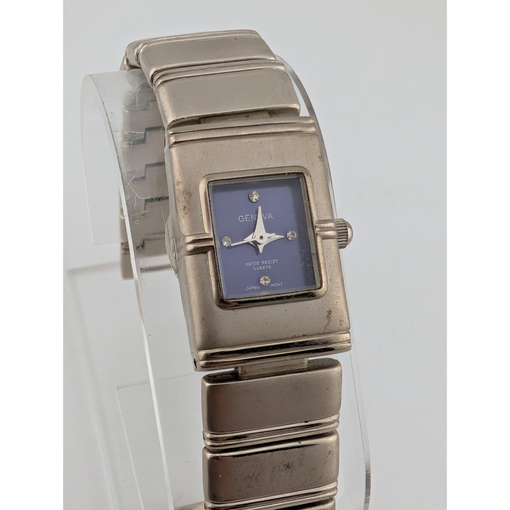 Geneva Women's Watch 18mm Case Blue Dial Silver 7" Band- New Battery